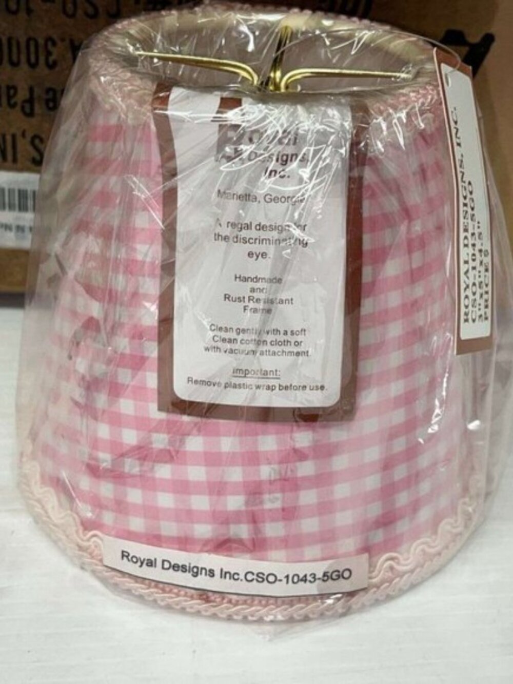Set of 2 Royal Designs Pink & White Gingham Mini Chandelier Lamp Shades